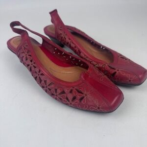 Nurture Women's 7.5 Red Sling Back Low Heel Leather Shoe